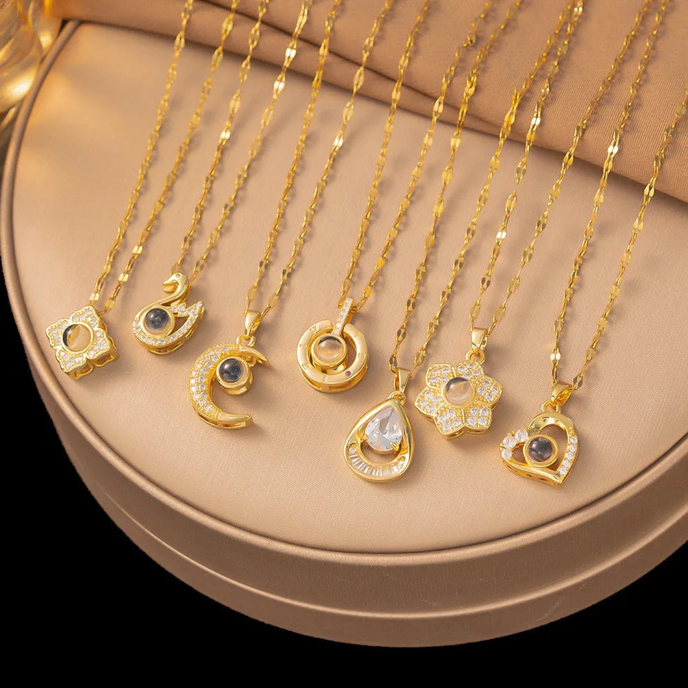 Sparkle Pendant Necklace – Heart, Moon, Swan & More